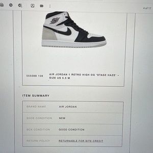 air jordan 1 retro high OG ‘STAGE HAZE’ size 5.5 M